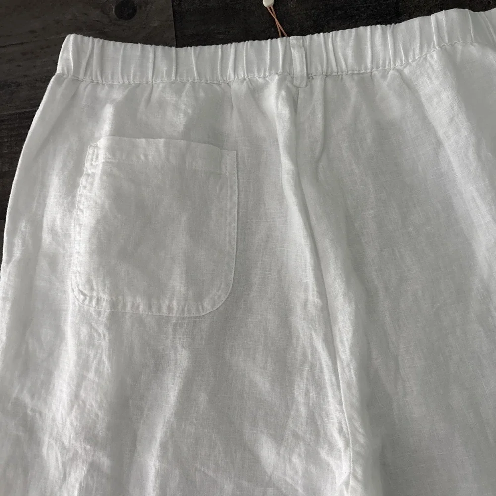 NEW Quince 100% European Linen Pants White L Elastic Waist Womens pull on